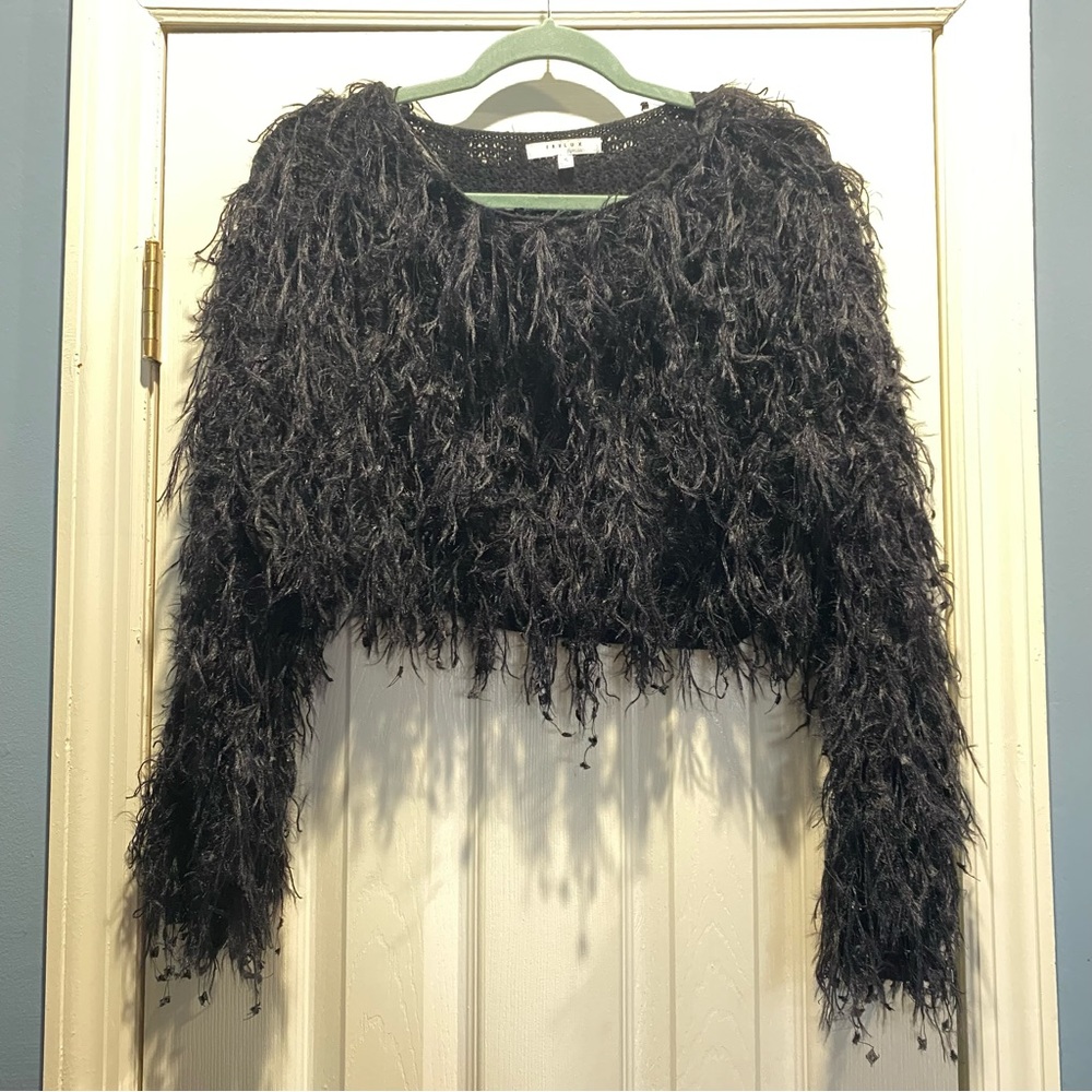 FAVLUX Black Shaggy Fringe Croptop Sweater